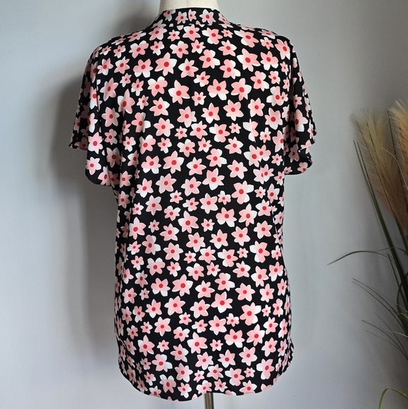CAbi, Harmony Black Pink Floral V-Neck Oversized Blouse Top, Size Medium - Picture 7 of 11